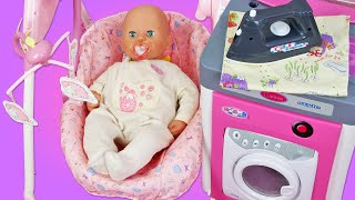 The baby doll has a stomach ache. Pretend to play doctor for dolls. Baby dolls videos for kids.