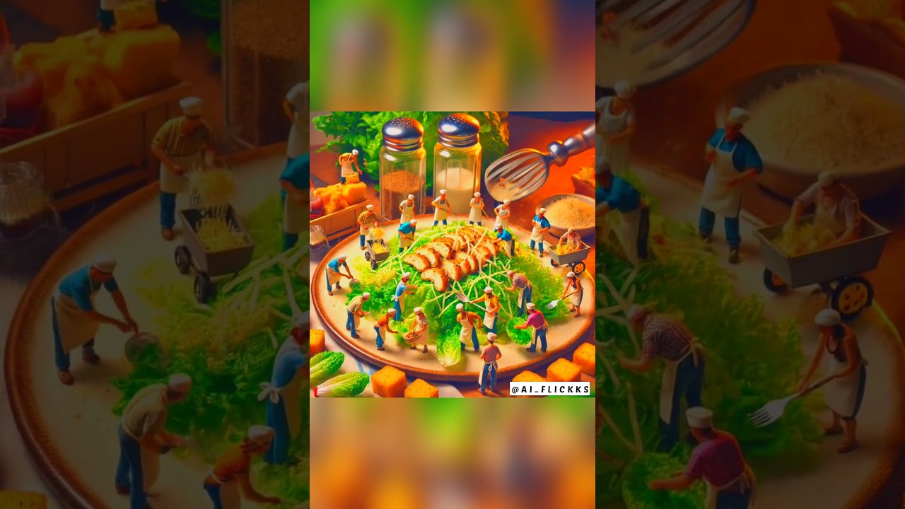 Tiny Chefs Making a Giant Salad | AI Miniature Food World