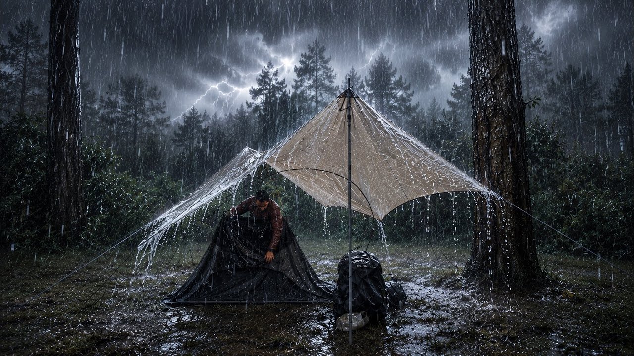 ALONE during the storm | Solo Camping in the heavy rain 🌧️⛈️🌧️ - YouTube