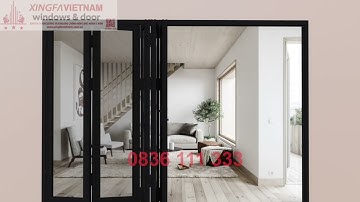 Cửa đi mở xếp gấp 5 cánh nhôm Xingfa Quảng Đông tem đỏ màu đen tuyền