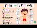 Body parts for kids learning  parts of the body  spelling quiz  esl kids  4k