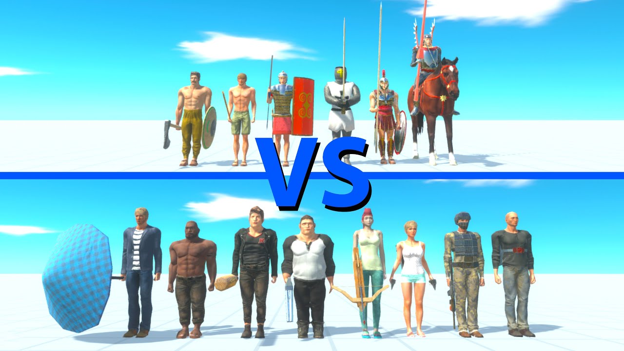 ANCIENT HUMANS Team vs MODERN HUMANS Team - Animal Revolt Battle Simulator