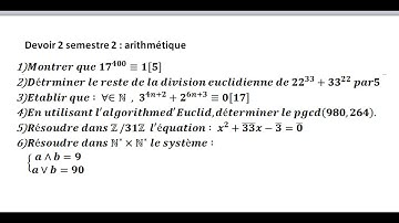 Arithmétique : devoir 2 semestre 2 / bac 1 sm