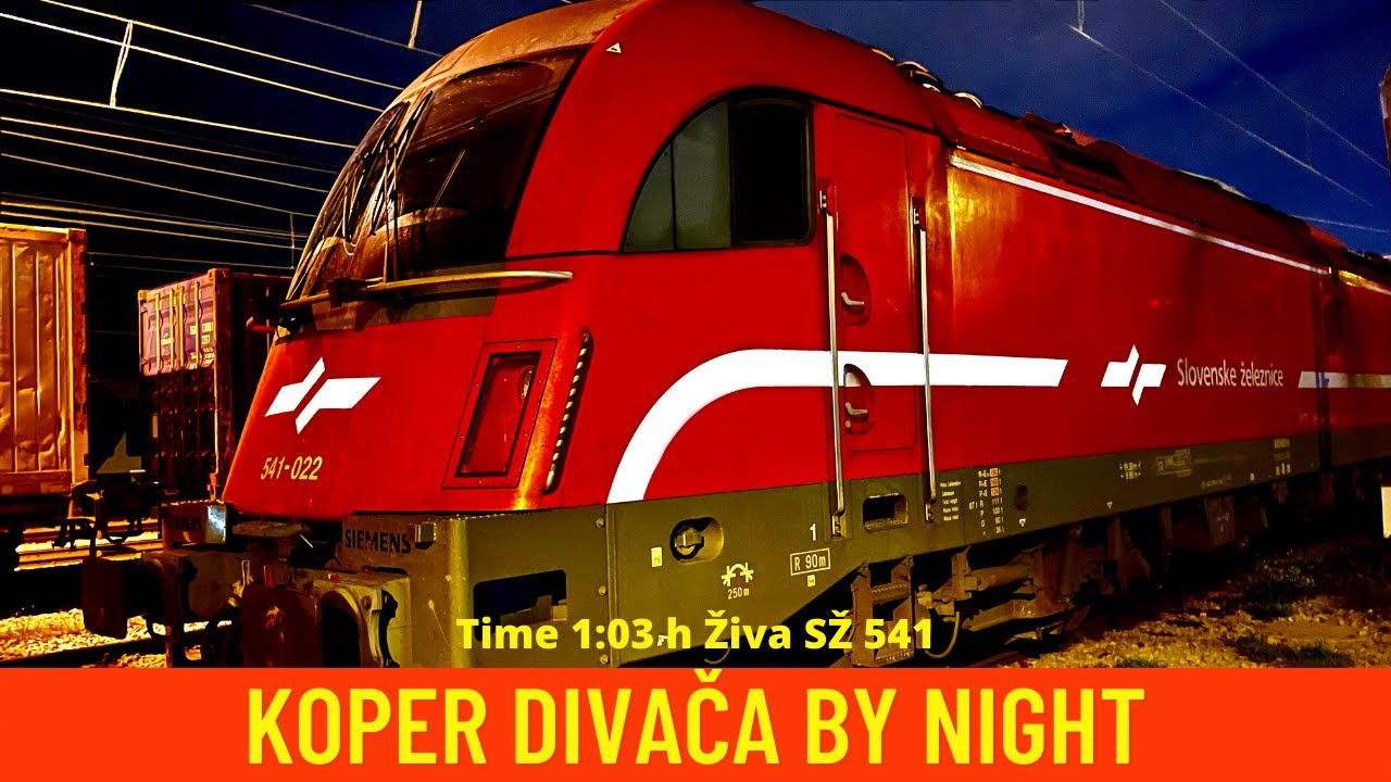 Night Cab ride Koper - Divača (Slovenian Railways, Slovenia) fright train - train drivers view 4K