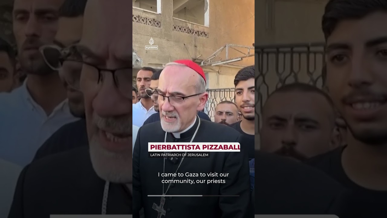 Latin Patriarch of Jerusalem Pizzaballa makes solidarity visit to Gaza | AJ #shorts