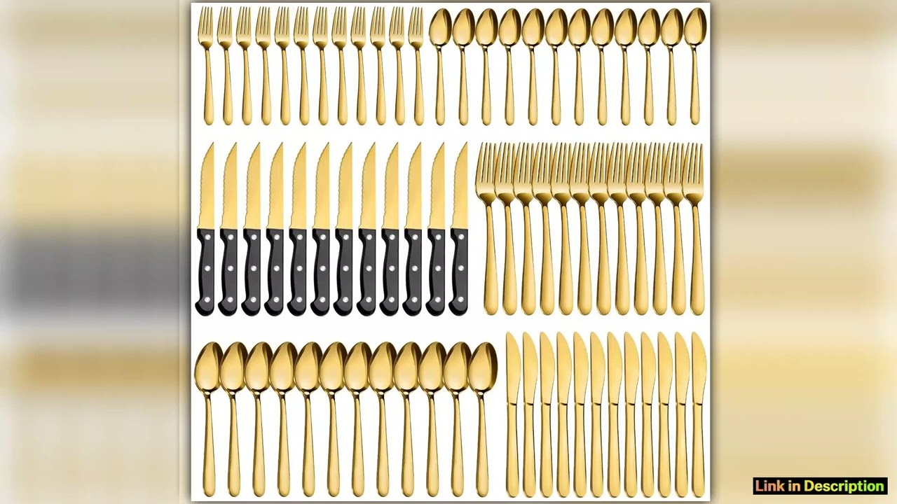 72Pcs Gold Silverware Sets Flatware Set with Steak Knives Stainless Steel Cutlery Set Include Forks