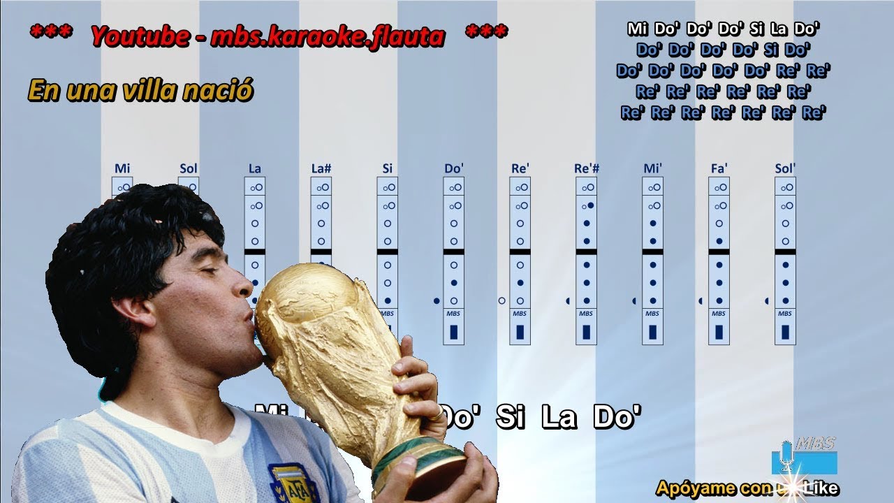 La Mano De Dios Flauta Dulce / Rodrigo / Maradona / Tutorial con notas tipo  karaoke - YouTube