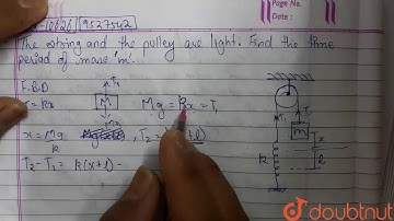 The string the spring and the puley shown in figure are light. Find the time period of