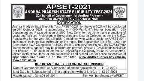 APSET 2021 NOTIFICATION