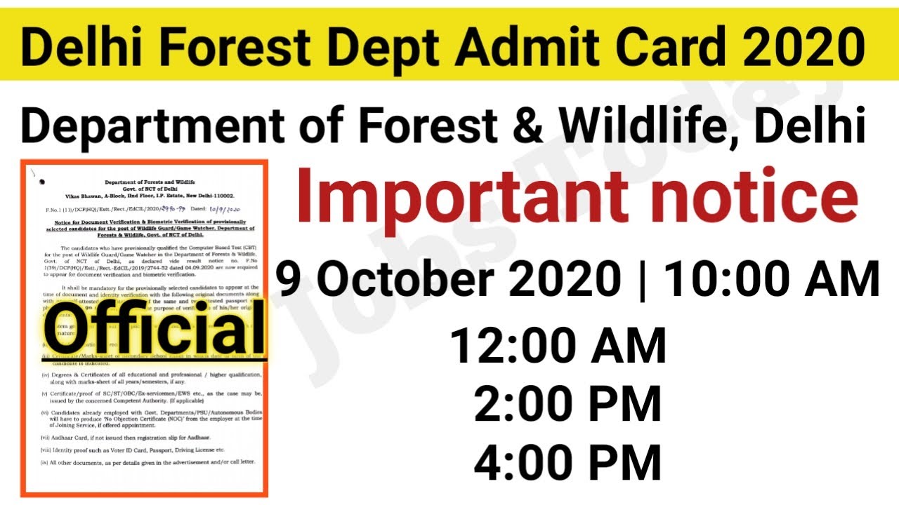 Delhi Forest Dept Admit Card Post Forest Ranger Forest Guard Wildlife Guard Dv Notice Youtube