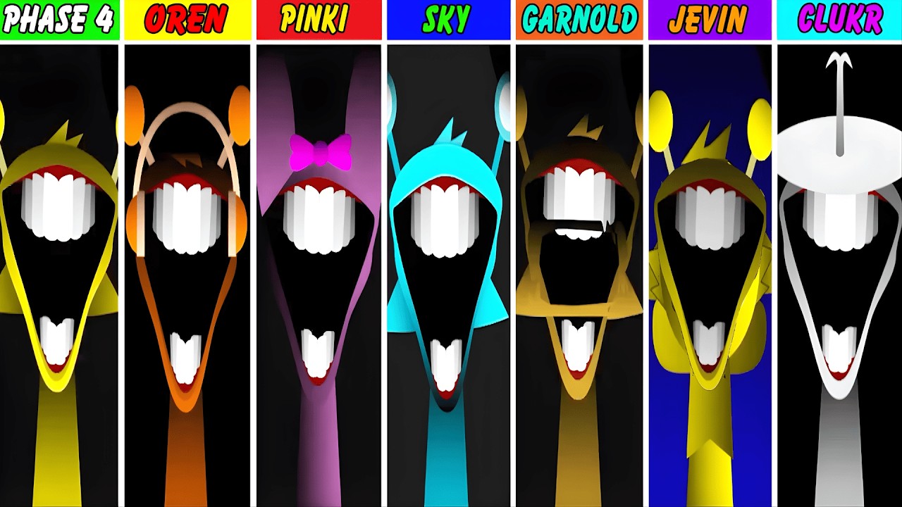 Phase 4 But Everyone Is Oren Vs Pinki Vs Sky Vs Garnold vs Jevin Vs Clukr In Incredibox Sprunki
