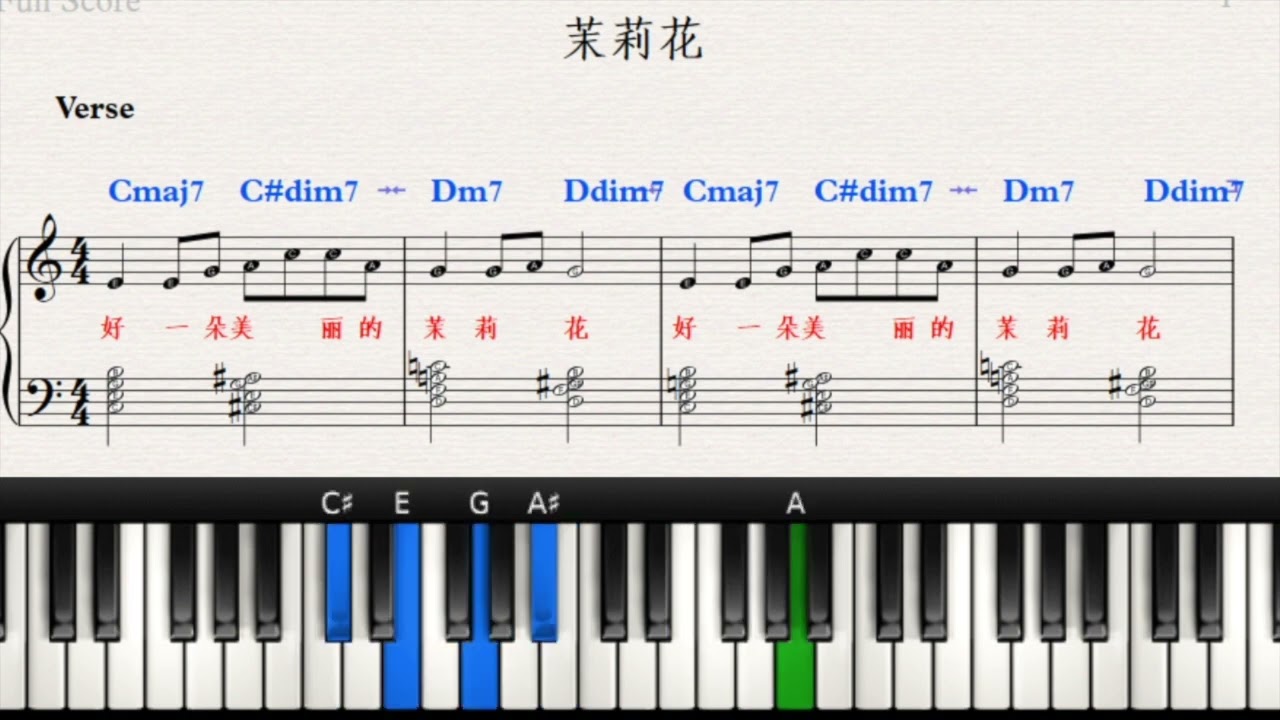 《茉莉花》—— 爵士钢琴教学 （左手的爵士和弦） - YouT…