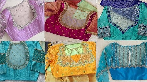 Net Hand embroidery blouse neck and sleeves design//Aari work blouse designs//embroidery work blouse