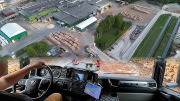 Loading timber & transport.  4.8m Birch logs.