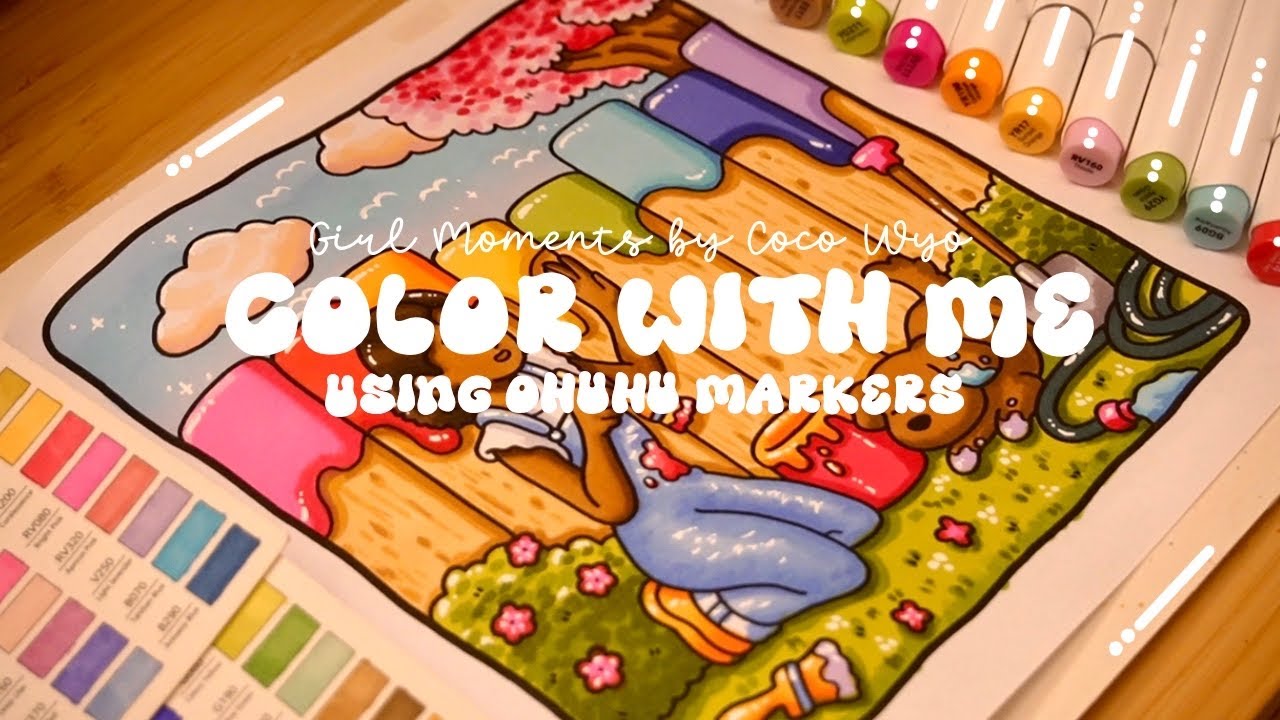 Color with me (ASMR) 🖌️🌈 'Girl Moments Vol. 2' by Coco Wyo ✨ Ohuhu markers 🌱✏️ #adultcoloring #asmr