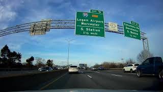 Driving along I-93 North into Logan Airport
