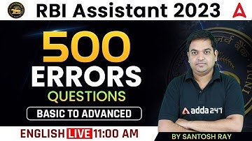 RBI Assistant 2023 | English | 500 Errors Questions Basic to Advance English by Santosh Ray
