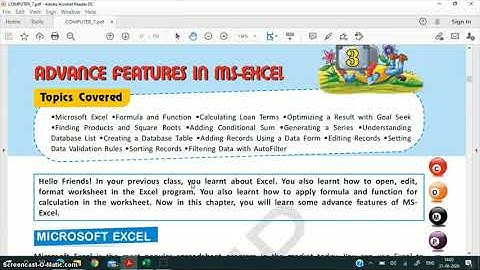 Advanced Features in MS Excel/ Part 1/ Ch 3/ Class 7/ Computer Science, IT Planet, APS/ CBSE