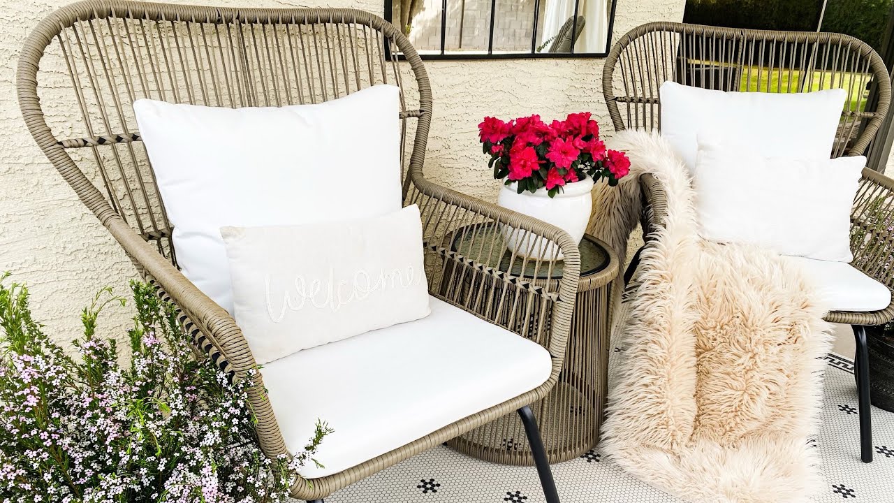 PHI VILLA 3-Piece Outdoor Rattan Conversation Set With Cushions