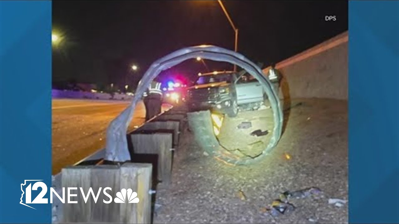 Driver survives after guardrail impales his truck in Arizona crash