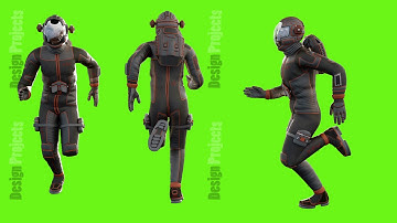 Running a sci-fi astronaut. Loopable animation on green screen. 4k.