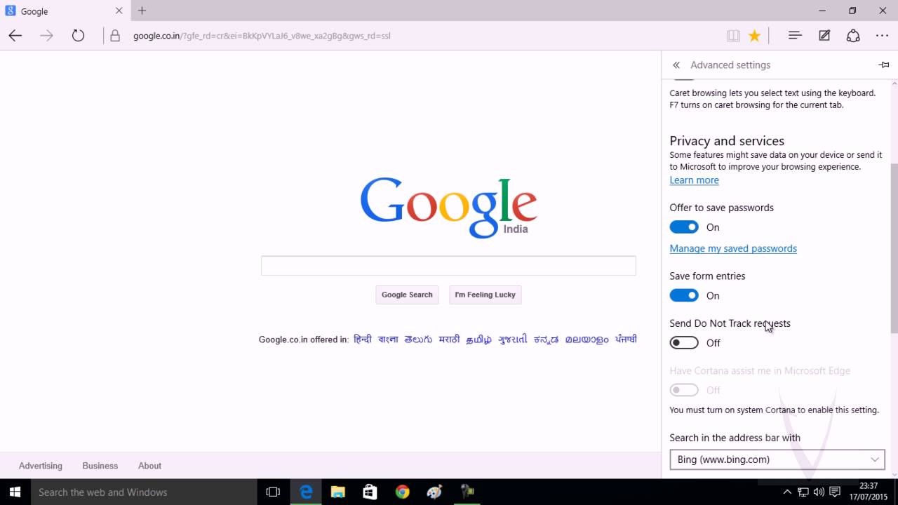 make google default search engine windows 10