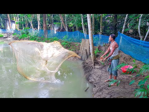 Net Fishing Video 2022 | Rural Fisherman Fishing in The Village Pond with A Cast Net | Small Fish