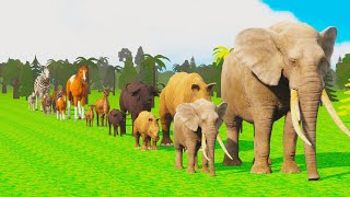 Long Slide Run Game With Cow Elephant Gorilla Hippopotamus Tiger - 3d Animal Game - Funny 3d Animals