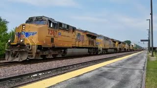 U.P. 7367 HEADS A FAST MOVING STACK TRAIN