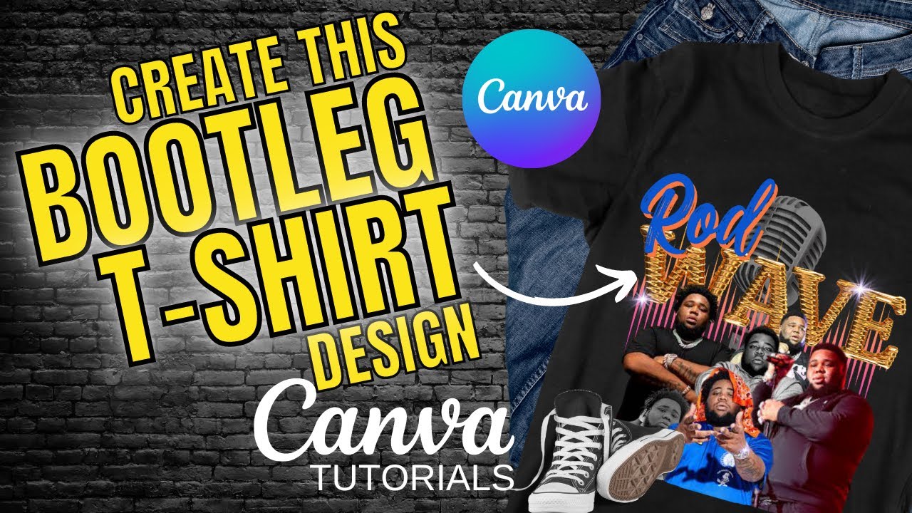 How to design a vintage style bootleg rap tshirt, Canva tutorial, Rod Wave  