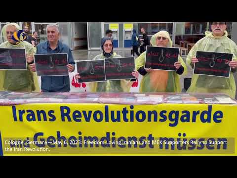 Cologne, Germany—May 6, 2023: MEK Supporters Rally to Support the Iran Revolution.