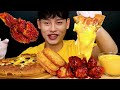 리얼시카고피자 뱀파이어 3단계 닭다리 해쉬브라운치즈소스 먹방~!!Cheese Pizza With Fire Chicken Legs Hash Brown MuKang~!!