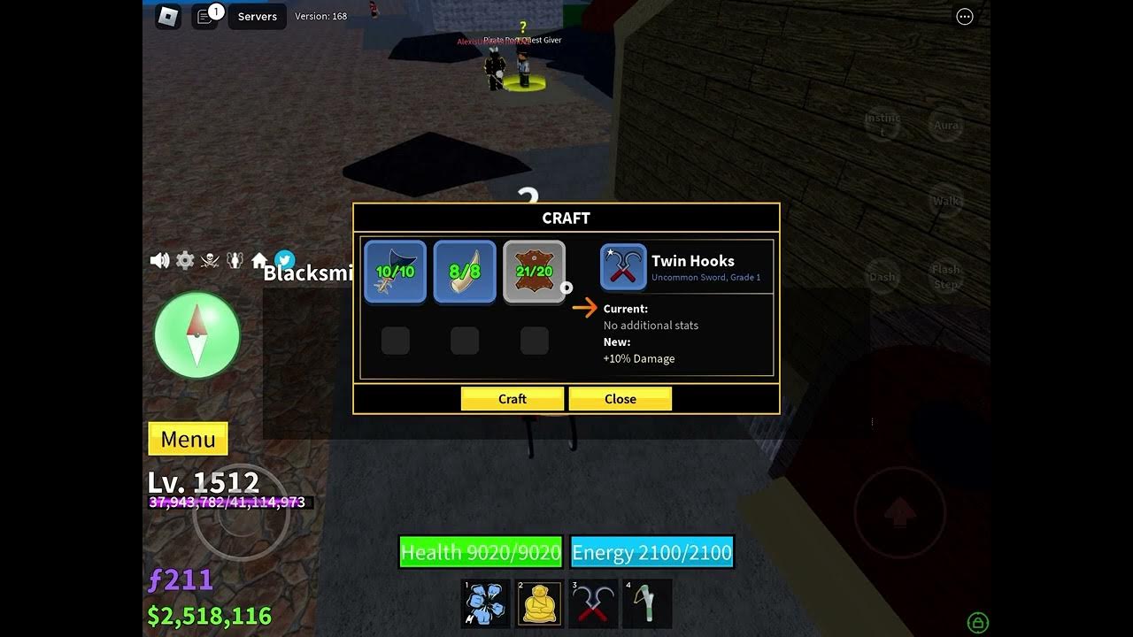 Crafting Twin Hooks with materials at Blacksmith Roblox Blox Fruits