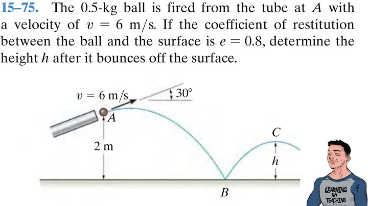 Dynamics 15-75| The 0.5-kg ball is fired from the tube at A with a velocity of v = 6 m/s.