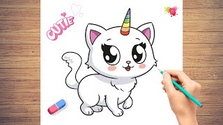 How to draw a Cute Unicorn Cat for Kids and toddlers | Step by Step