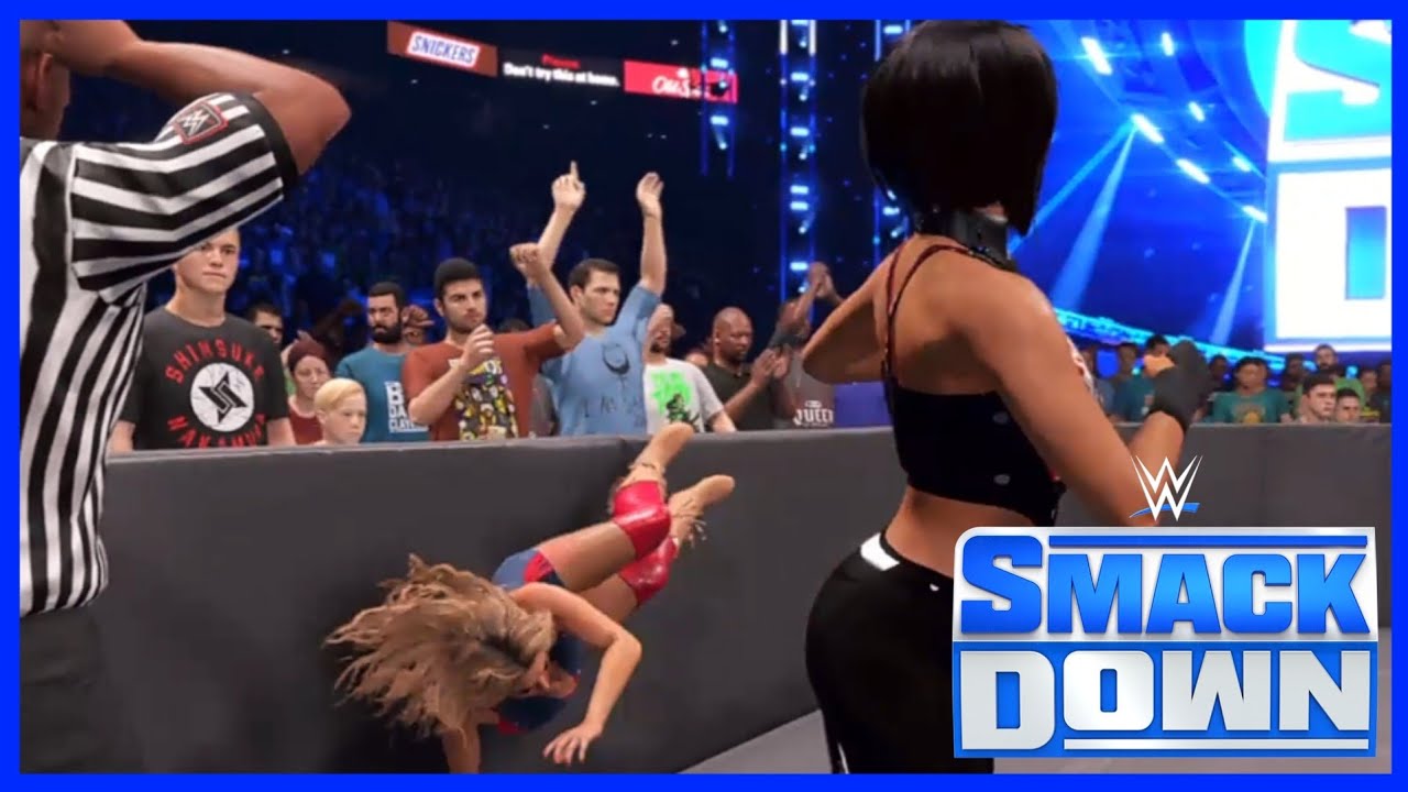 WWE 2K22|SMACKDOWN BAYLEY ATTACKS MICKIE JAMES BEFORE THEIR MATCH - YouTube