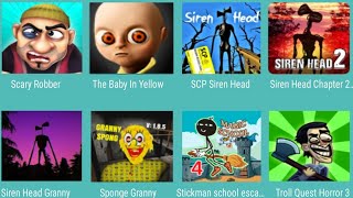 The Baby In Yellow,SCP Siren Head,Scary Robber,Siren Head Granny,Sponge Granny,Stick School Escape 4 screenshot 1