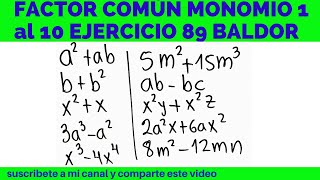 EJERCICIO 89    DEL ALGEBRA BALDOR RESUELTO DEL 1 AL 10 RESUELTO