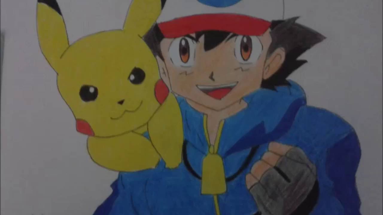 Desenhando um pouco Ash Ketchum e Pikachu Pokémon espero que