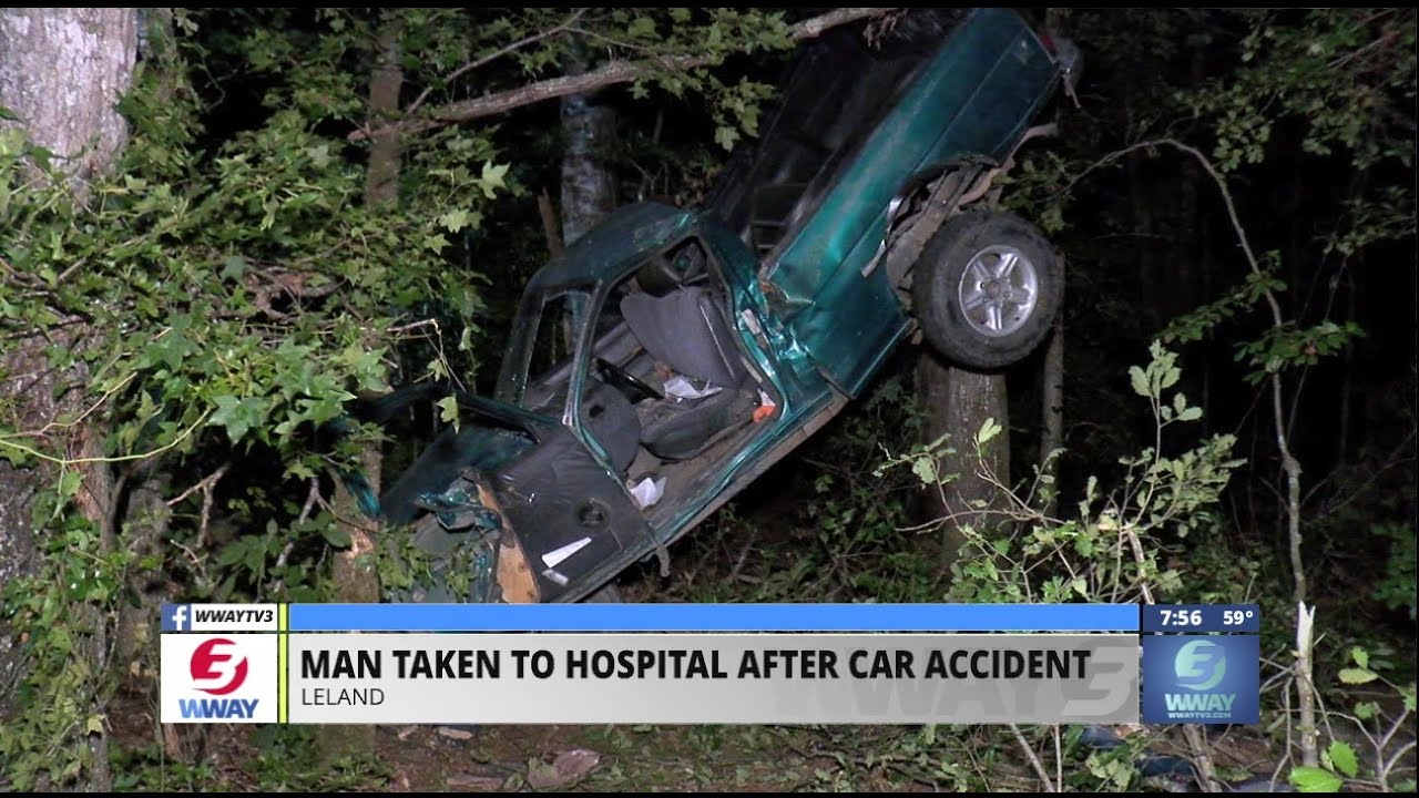 Man taken to hospital after crashing truck in Leland. - YouTube