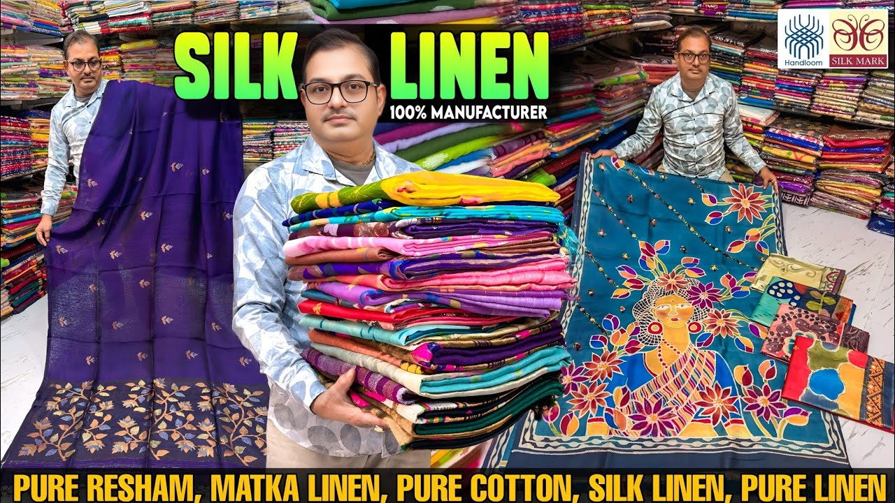 100% Pure Matka Linen With Silk Mark Certified / Resham Muslin /Pure Silk Linen Saree Manufacturer 
