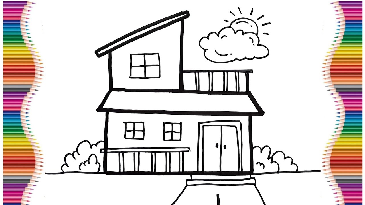 Cara Menggambar Rumah 2 Tingkat 🏠 | Menggambar Rumah Mudah untuk Anak