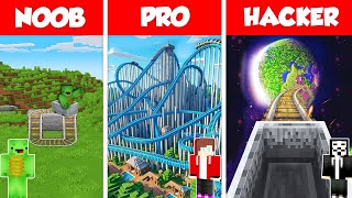 Rollercoaster Park House Build Battle Challenge - JJ vs Mikey vs Hacker - Minecraft Animation