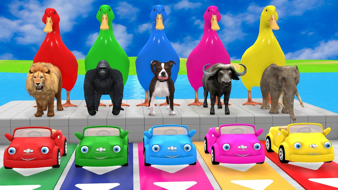 Long Slide Game with Cow Elephant Gorilla Hippopotamus Tiger 3d Animal Game Funny 3d Animals