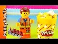 Emmet Goes to The Lego Movie with Play-Doh Popcorn! Lucy WyldStyle by HobbyKidsVids