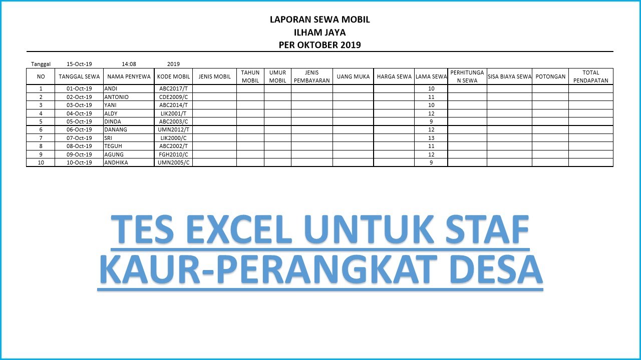  TES  EXCEL  UNTUK KAUR PERANGKAT  DESA  YouTube