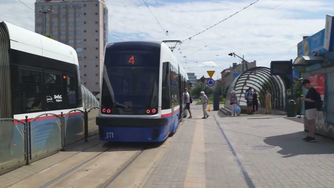 Poland, Bydgoszcz, tram 4 ride from Rondo Jagiellonów to Szarych Szeregów