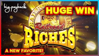 1st Spin Bonus! HUGE WIN on NEW FAVORITE - Railroad Riches Slots!