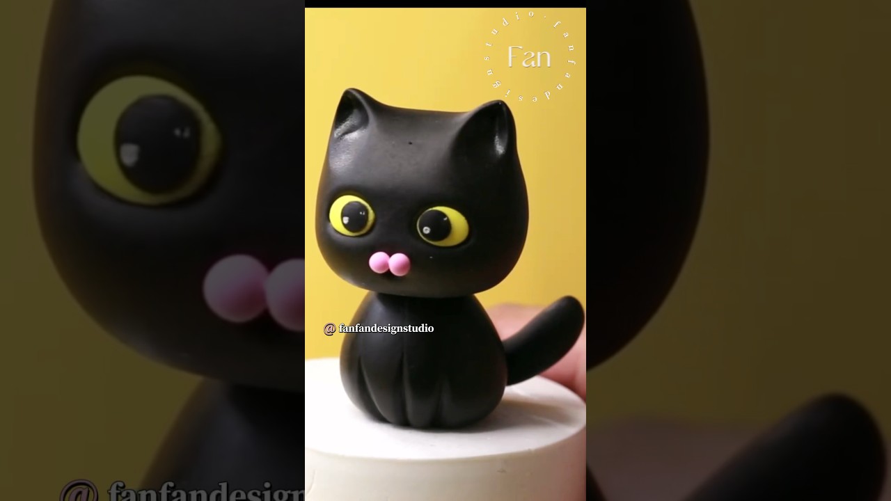 Make a black cute cat with fondant air dry foam clay or polymer clay Tutorial