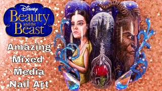 Beauty and the Beast - Mixed Media Nail Art - Hand Painted, 3D Acrylic, 3D Hard Gel Design screenshot 1